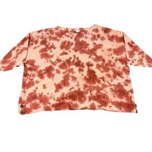 J Jill Purejill Size M Womens Orange Tie Dye Side Button Kimono Boxy Top